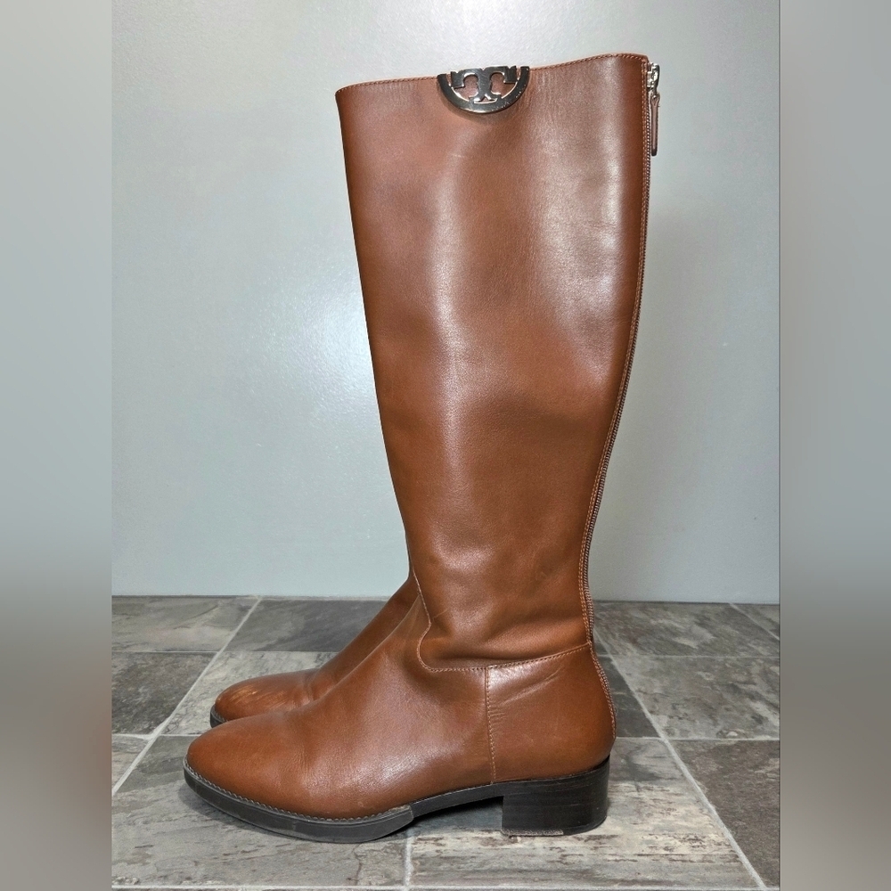 TORY BURCH SIDNEY LEATHER RIDING BOOTS. - Picture 2 of 12